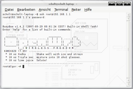 Gnome Terminal mit einer SSH Verbindung zum OpenWRT Router